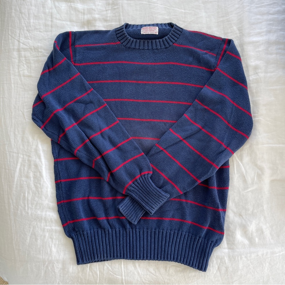 Vintage Brooks Brothers Navy and Red Striped Cotton Sweater